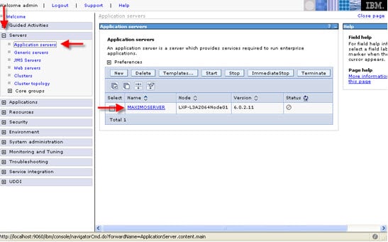Maximo application server details